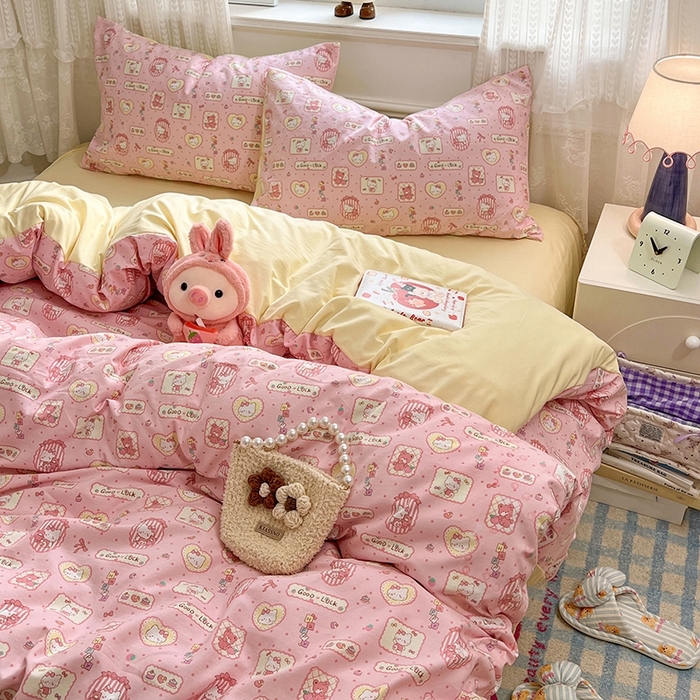 91家纺网 家纺一手货源 找家纺 优佳优品 【提供买家秀】2026新款加厚水洗仿棉A类印花四件套 福喵逢喜