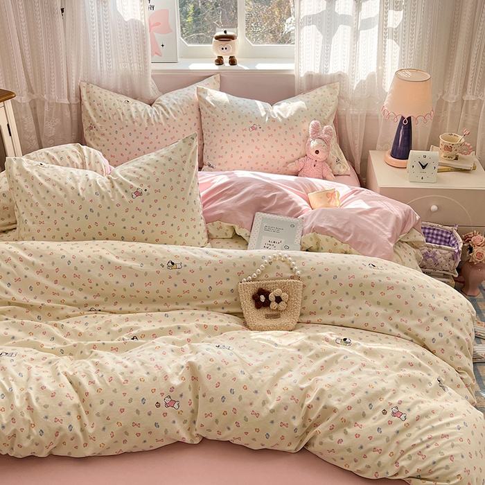 91家纺网 家纺一手货源 找家纺 优尚佳生活馆 【提供买家秀】2026新款加厚水洗仿棉A类印花四件套 碎花旺财