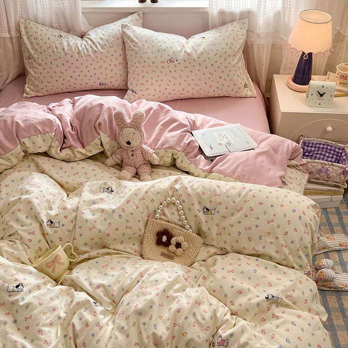 91家纺网 家纺一手货源 找家纺 优尚佳生活馆 【提供买家秀】2026新款加厚水洗仿棉A类印花四件套 碎花旺财