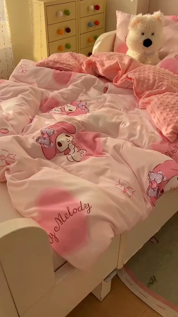 91家纺网 家纺一手货源 找家纺 希诺家居 2026新款三丽鸥针织豆豆多功能盖毯可拆卸被子被套儿童学生被子 爱心美乐蒂