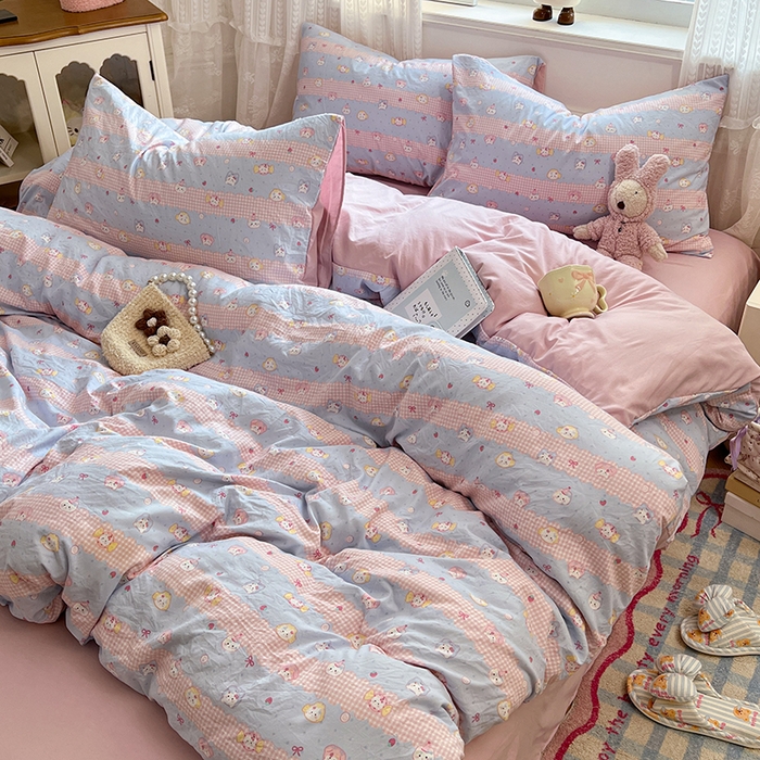 91家纺网 家纺一手货源 找家纺 优尚佳生活馆 【提供买家秀】2026新款加厚水洗仿棉A类印花四件套 糖果喵咪