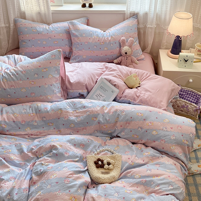 91家纺网 家纺一手货源 找家纺 优尚佳生活馆 【提供买家秀】2026新款加厚水洗仿棉A类印花四件套 糖果喵咪