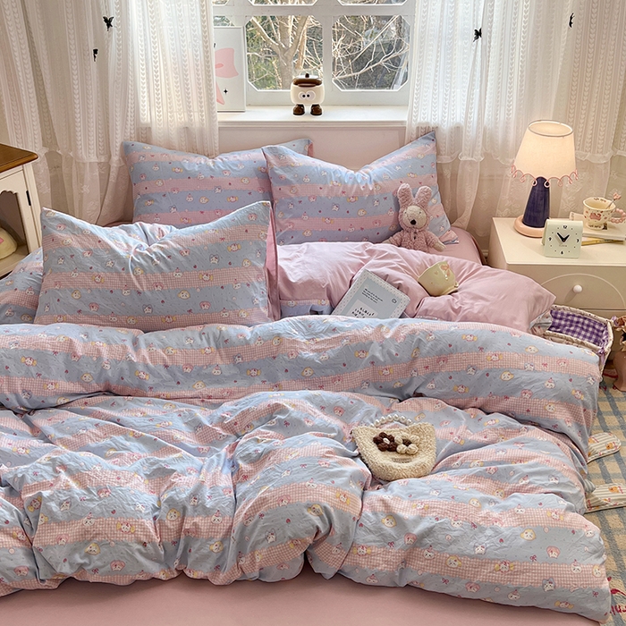 91家纺网 家纺一手货源 找家纺 优尚佳生活馆 【提供买家秀】2026新款加厚水洗仿棉A类印花四件套 糖果喵咪