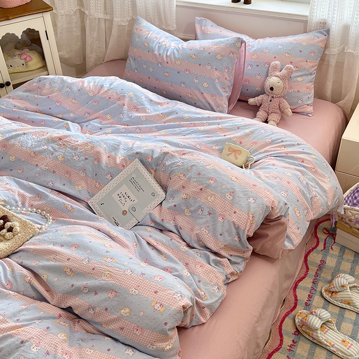 91家纺网 家纺一手货源 找家纺 优尚佳生活馆 【提供买家秀】2026新款加厚水洗仿棉A类印花四件套 糖果喵咪