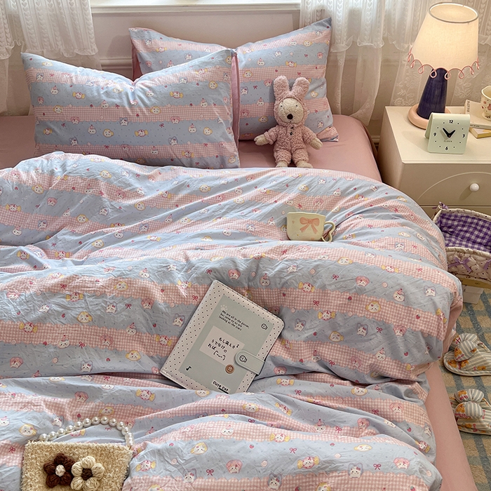 91家纺网 家纺一手货源 找家纺 优尚佳生活馆 【提供买家秀】2026新款加厚水洗仿棉A类印花四件套 糖果喵咪