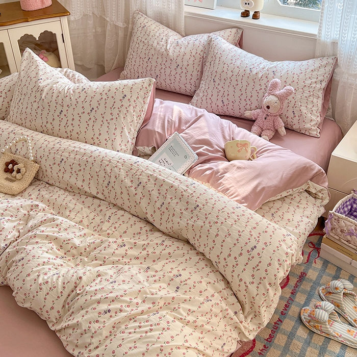 91家纺网 家纺一手货源 找家纺 优尚佳生活馆 【提供买家秀】2026新款加厚水洗仿棉A类印花四件套 玫香懒卧