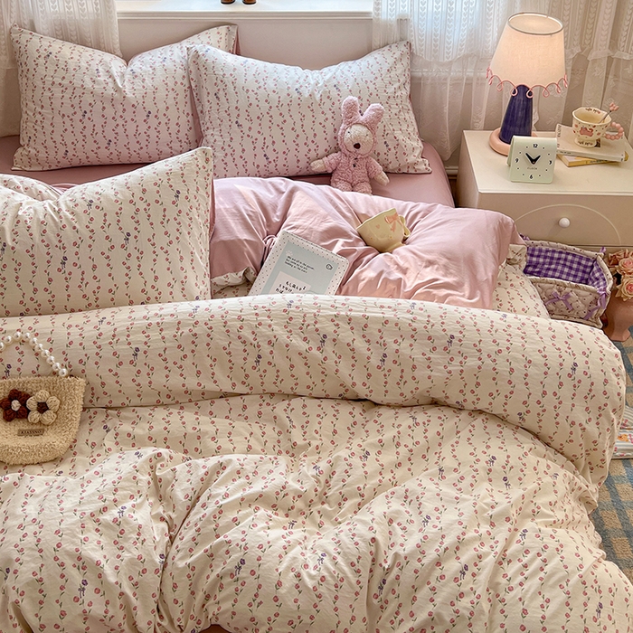 91家纺网 家纺一手货源 找家纺 优尚佳生活馆 【提供买家秀】2026新款加厚水洗仿棉A类印花四件套 玫香懒卧