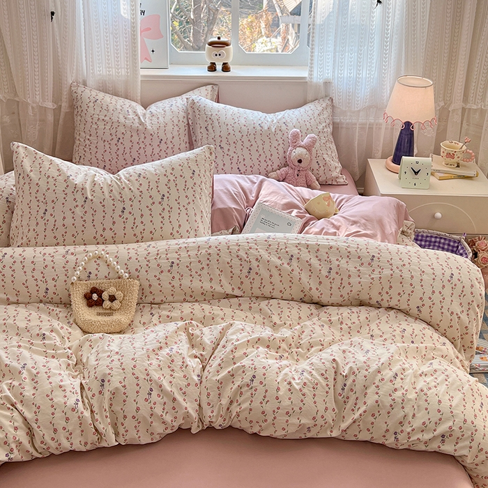 91家纺网 家纺一手货源 找家纺 优尚佳生活馆 【提供买家秀】2026新款加厚水洗仿棉A类印花四件套 玫香懒卧