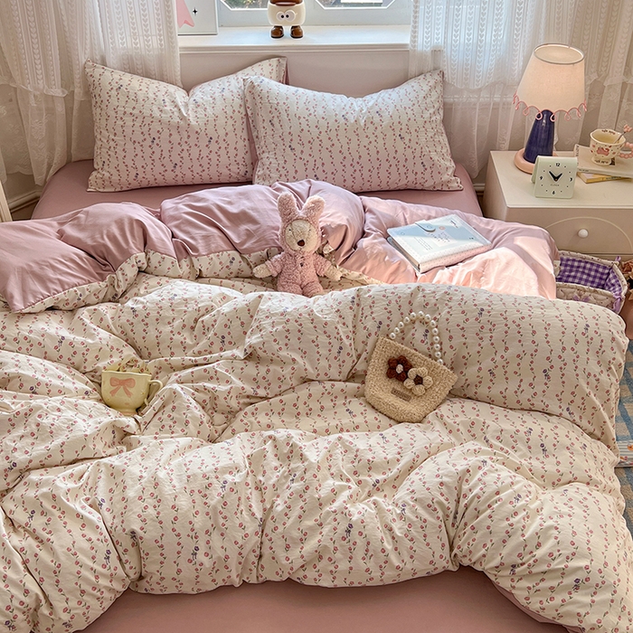 91家纺网 家纺一手货源 找家纺 优尚佳生活馆 【提供买家秀】2026新款加厚水洗仿棉A类印花四件套 玫香懒卧