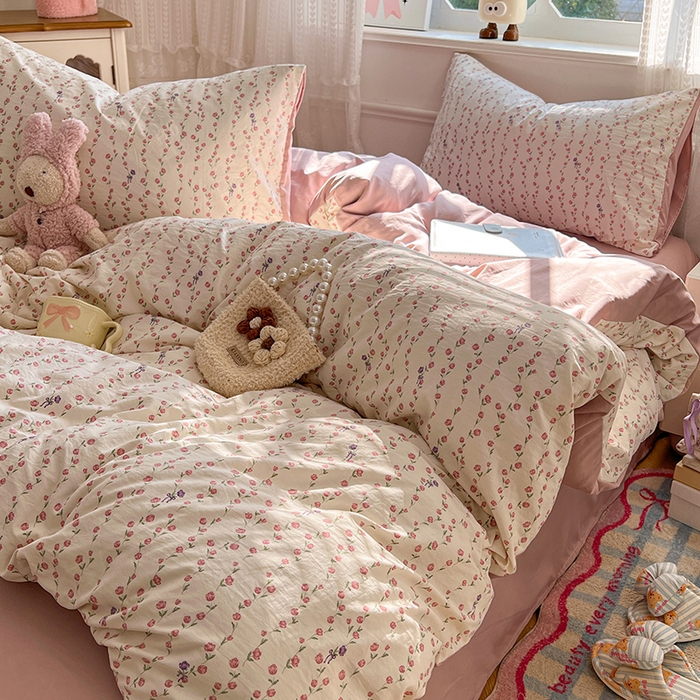 91家纺网 家纺一手货源 找家纺 优尚佳生活馆 【提供买家秀】2026新款加厚水洗仿棉A类印花四件套 玫香懒卧