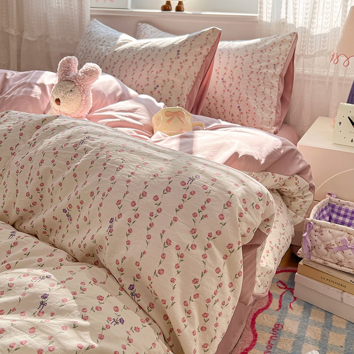 91家纺网 家纺一手货源 找家纺 优尚佳生活馆 【提供买家秀】2026新款加厚水洗仿棉A类印花四件套 玫香懒卧