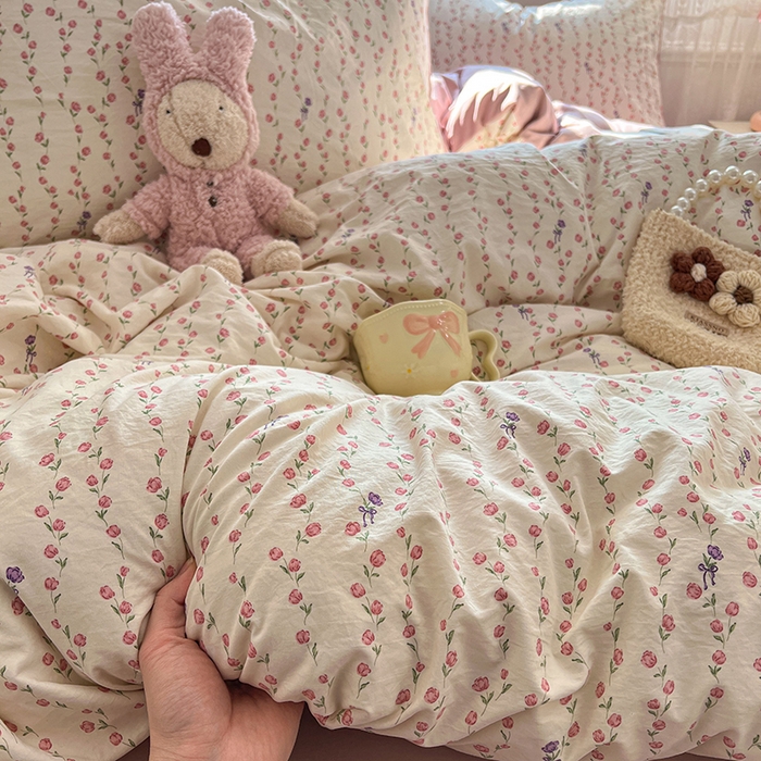 91家纺网 家纺一手货源 找家纺 优尚佳生活馆 【提供买家秀】2026新款加厚水洗仿棉A类印花四件套 玫香懒卧