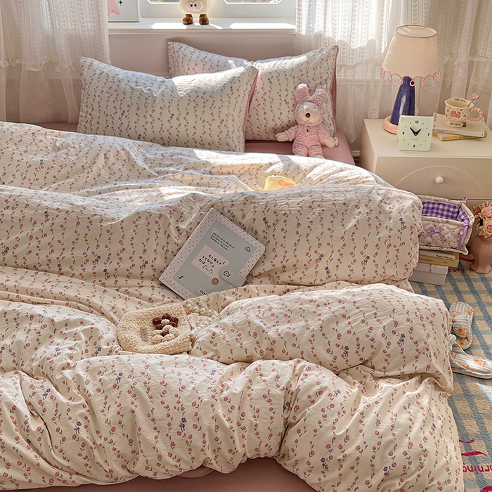 91家纺网 家纺一手货源 找家纺 优尚佳生活馆 【提供买家秀】2026新款加厚水洗仿棉A类印花四件套 玫香懒卧