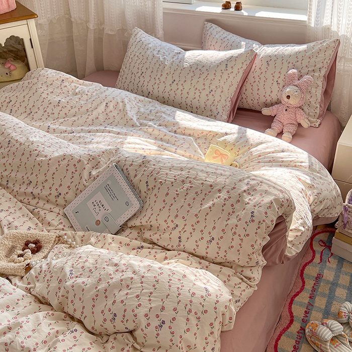 91家纺网 家纺一手货源 找家纺 优尚佳生活馆 【提供买家秀】2026新款加厚水洗仿棉A类印花四件套 玫香懒卧