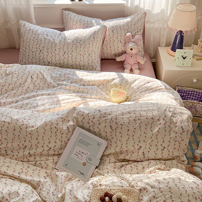 91家纺网 家纺一手货源 找家纺 优尚佳生活馆 【提供买家秀】2026新款加厚水洗仿棉A类印花四件套 玫香懒卧
