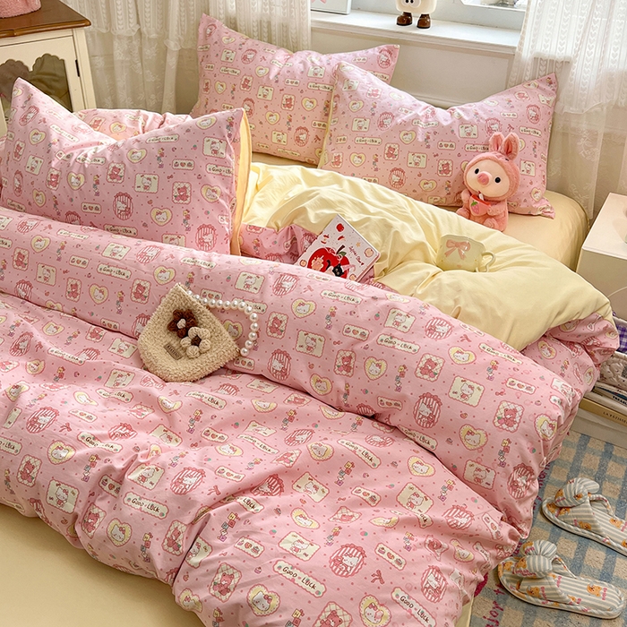 91家纺网 家纺一手货源 找家纺 优尚佳生活馆 【提供买家秀】2026新款加厚水洗仿棉A类印花四件套 福喵逢喜