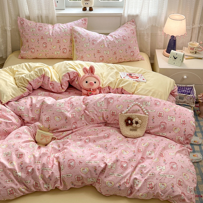 91家纺网 家纺一手货源 找家纺 优尚佳生活馆 【提供买家秀】2026新款加厚水洗仿棉A类印花四件套 福喵逢喜