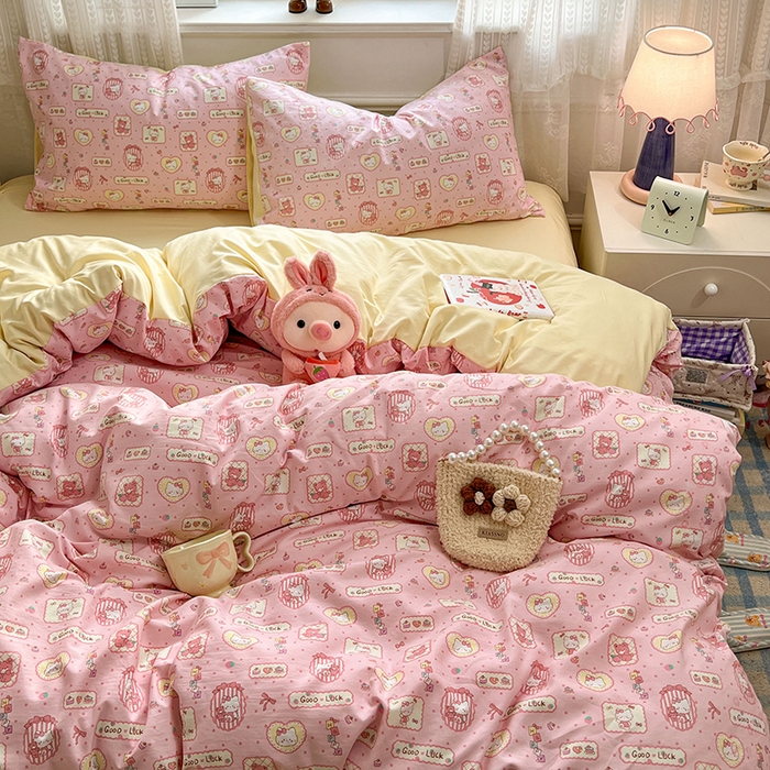 91家纺网 家纺一手货源 找家纺 优尚佳生活馆 【提供买家秀】2026新款加厚水洗仿棉A类印花四件套 福喵逢喜