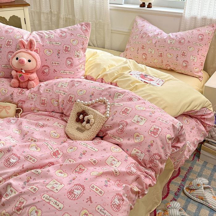 91家纺网 家纺一手货源 找家纺 优尚佳生活馆 【提供买家秀】2026新款加厚水洗仿棉A类印花四件套 福喵逢喜