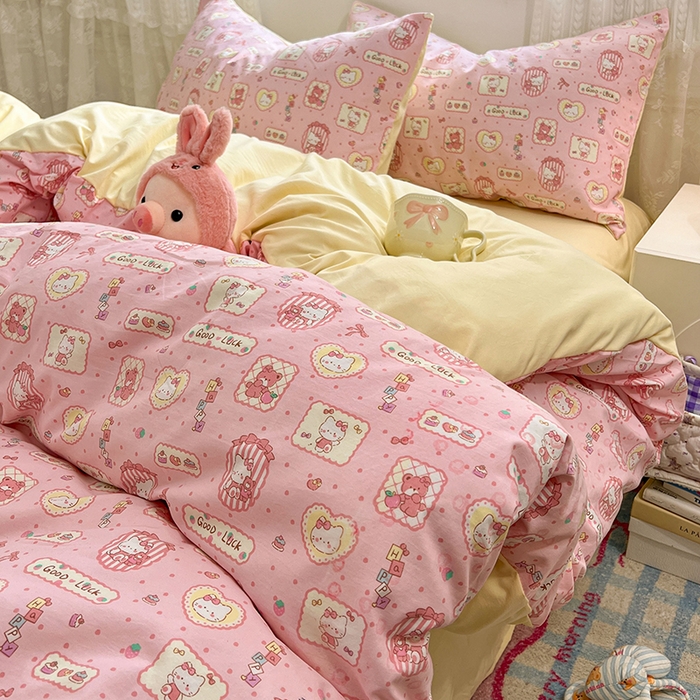 91家纺网 家纺一手货源 找家纺 优尚佳生活馆 【提供买家秀】2026新款加厚水洗仿棉A类印花四件套 福喵逢喜