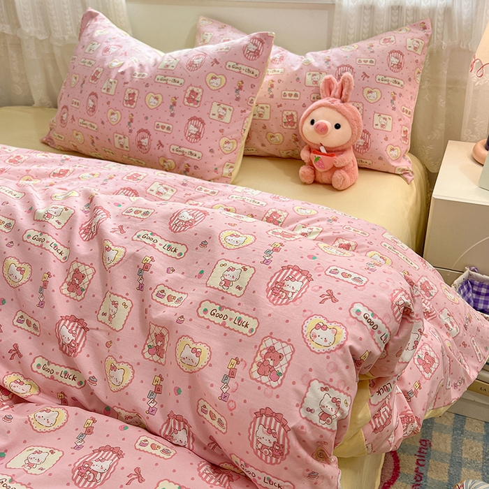 91家纺网 家纺一手货源 找家纺 优尚佳生活馆 【提供买家秀】2026新款加厚水洗仿棉A类印花四件套 福喵逢喜