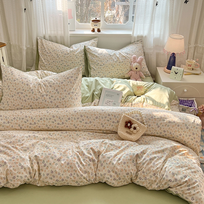 91家纺网 家纺一手货源 找家纺 优尚佳生活馆 【提供买家秀】2026新款加厚水洗仿棉A类印花四件套 软风青芜