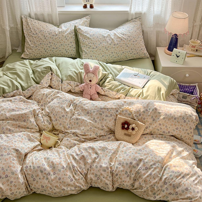 91家纺网 家纺一手货源 找家纺 优尚佳生活馆 【提供买家秀】2026新款加厚水洗仿棉A类印花四件套 软风青芜