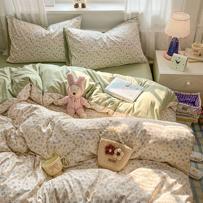 91家纺网 家纺一手货源 找家纺 优尚佳生活馆 【提供买家秀】2026新款加厚水洗仿棉A类印花四件套 软风青芜