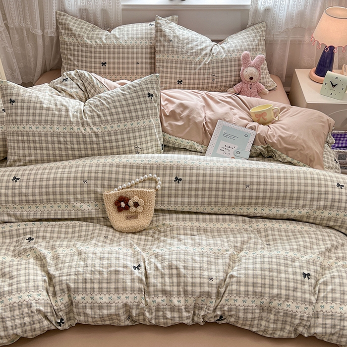 91家纺网 家纺一手货源 找家纺 优佳优品 【提供买家秀】2026新款加厚水洗仿棉A类印花四件套 校阅蓝格