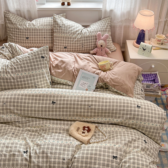 91家纺网 家纺一手货源 找家纺 优佳优品 【提供买家秀】2026新款加厚水洗仿棉A类印花四件套 校阅蓝格