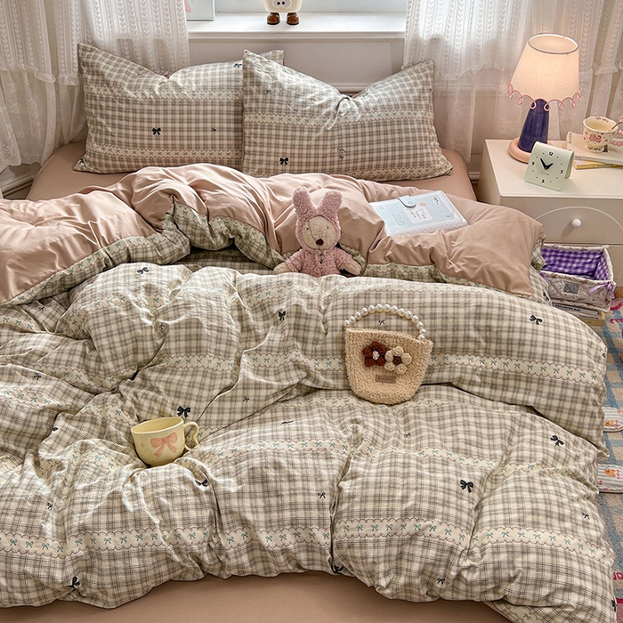 91家纺网 家纺一手货源 找家纺 优佳优品 【提供买家秀】2026新款加厚水洗仿棉A类印花四件套 校阅蓝格