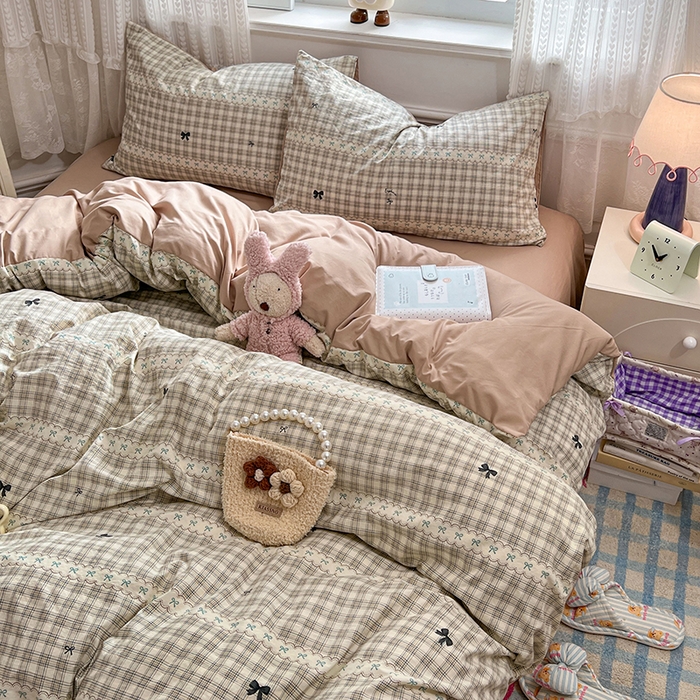 91家纺网 家纺一手货源 找家纺 优佳优品 【提供买家秀】2026新款加厚水洗仿棉A类印花四件套 校阅蓝格