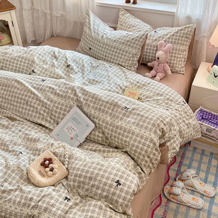 91家纺网 家纺一手货源 找家纺 优佳优品 【提供买家秀】2026新款加厚水洗仿棉A类印花四件套 校阅蓝格