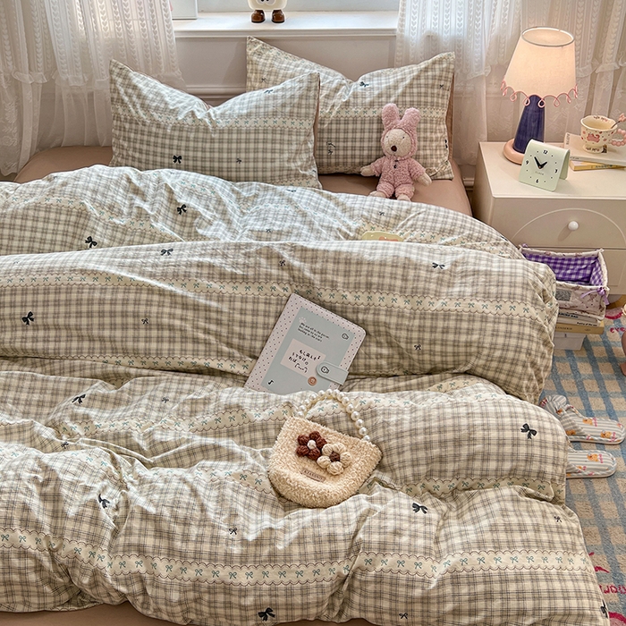 91家纺网 家纺一手货源 找家纺 优佳优品 【提供买家秀】2026新款加厚水洗仿棉A类印花四件套 校阅蓝格