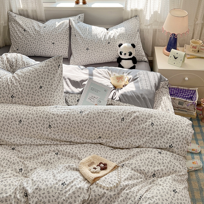 91家纺网 家纺一手货源 找家纺 优尚佳生活馆 【提供买家秀】2026新款加厚水洗仿棉A类印花四件套 浅墨素眠