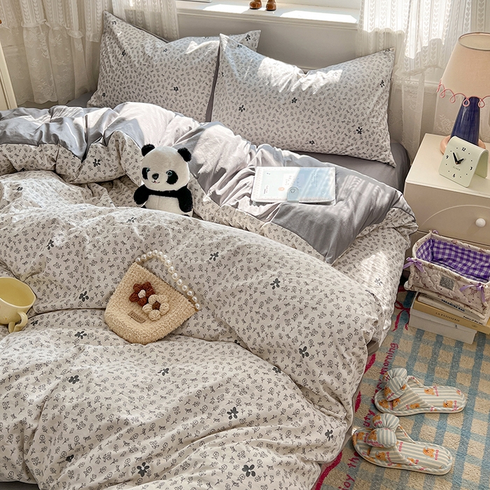 91家纺网 家纺一手货源 找家纺 优尚佳生活馆 【提供买家秀】2026新款加厚水洗仿棉A类印花四件套 浅墨素眠