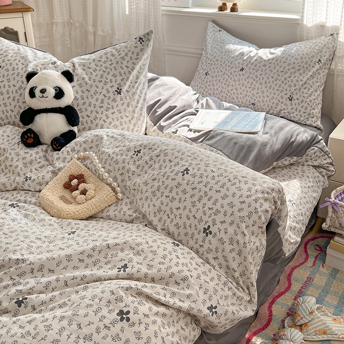 91家纺网 家纺一手货源 找家纺 优尚佳生活馆 【提供买家秀】2026新款加厚水洗仿棉A类印花四件套 浅墨素眠