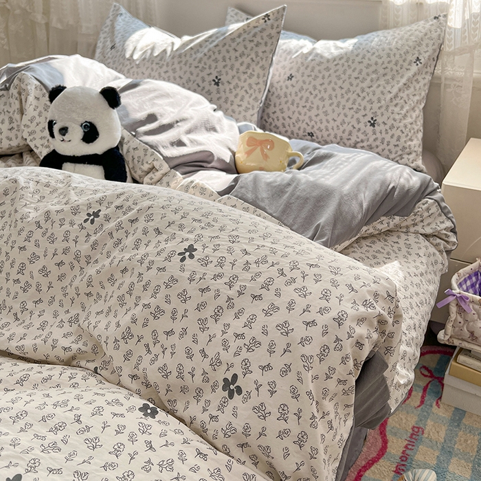 91家纺网 家纺一手货源 找家纺 优尚佳生活馆 【提供买家秀】2026新款加厚水洗仿棉A类印花四件套 浅墨素眠