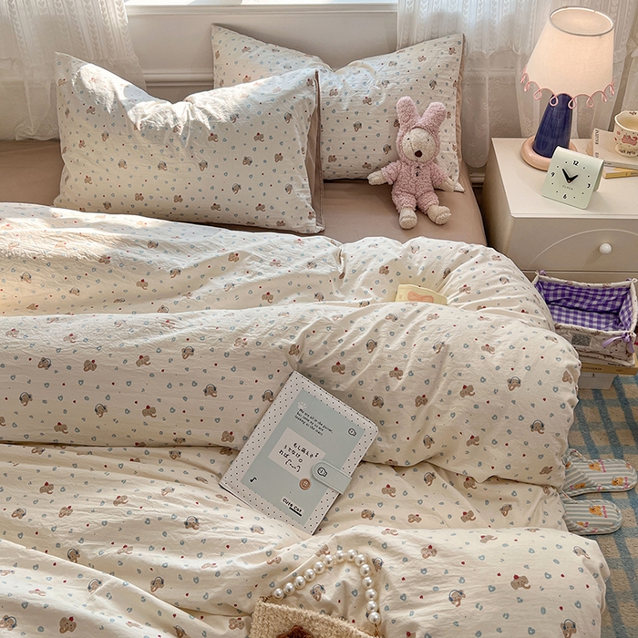 91家纺网 家纺一手货源 找家纺 优尚佳生活馆 【提供买家秀】2026新款加厚水洗仿棉A类印花四件套 蓝心象语