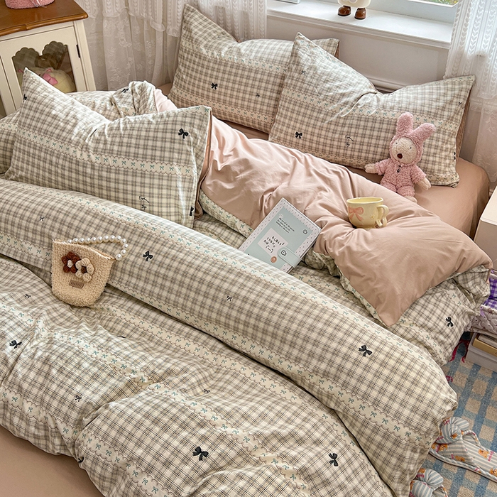 91家纺网 家纺一手货源 找家纺 优尚佳生活馆 【提供买家秀】2026新款加厚水洗仿棉A类印花四件套 校阅蓝格