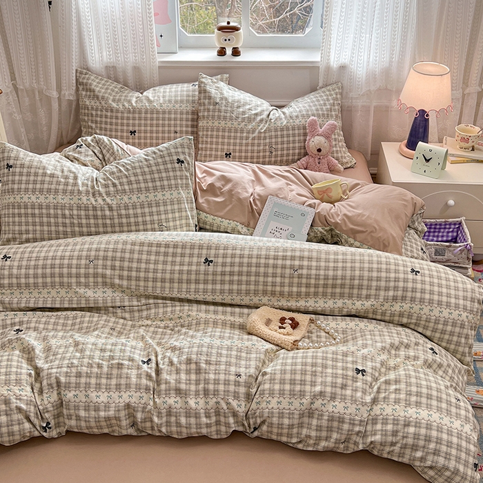 91家纺网 家纺一手货源 找家纺 优尚佳生活馆 【提供买家秀】2026新款加厚水洗仿棉A类印花四件套 校阅蓝格