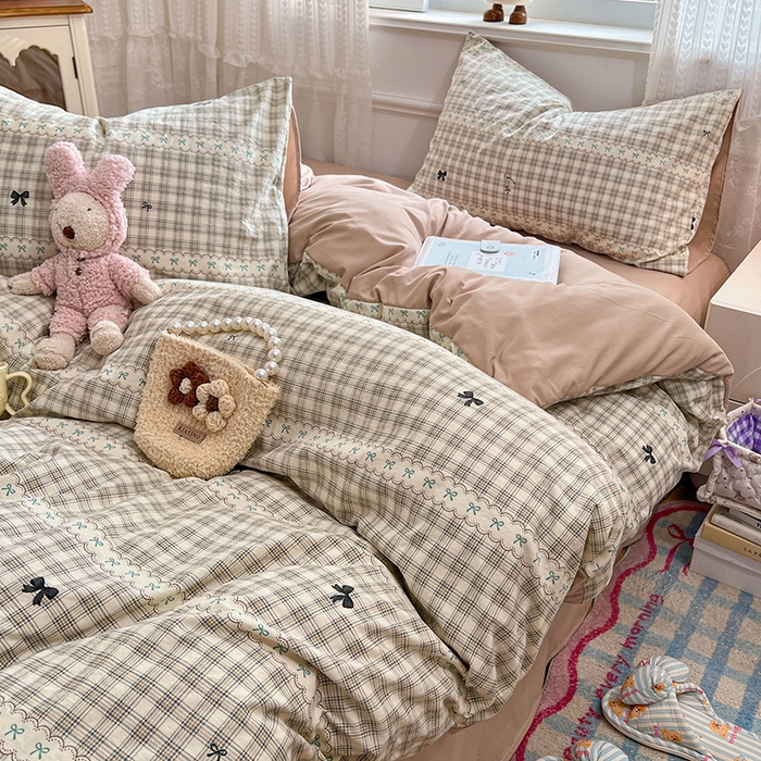 91家纺网 家纺一手货源 找家纺 优尚佳生活馆 【提供买家秀】2026新款加厚水洗仿棉A类印花四件套 校阅蓝格