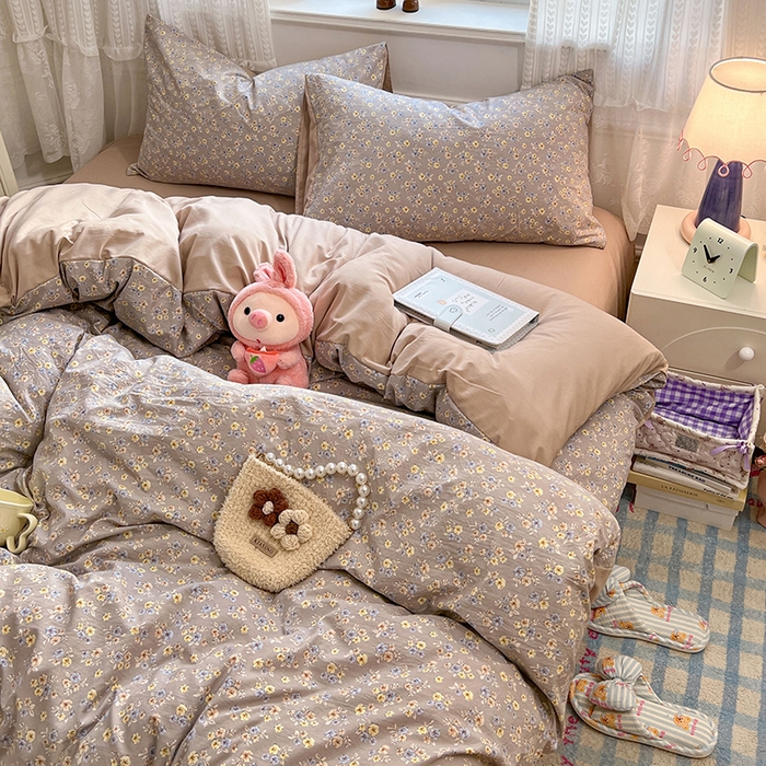 91家纺网 家纺一手货源 找家纺 优佳优品 【提供买家秀】2026新款加厚水洗仿棉A类印花四件套 烟影花踪