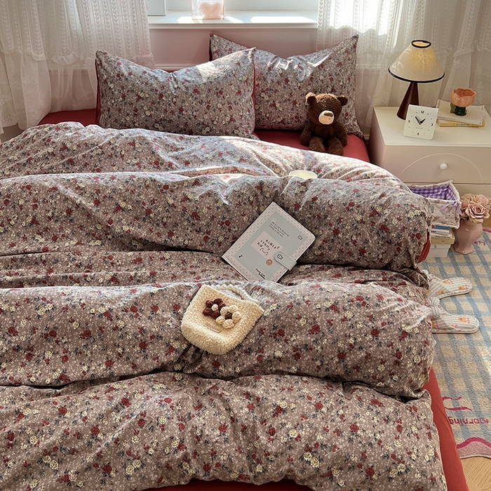 91家纺网 家纺一手货源 找家纺 优佳优品 【提供买家秀】2026新款加厚水洗仿棉A类印花四件套 酒红碎花