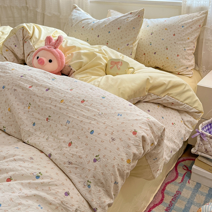 91家纺网 家纺一手货源 找家纺 优尚佳生活馆 【提供买家秀】2026新款加厚水洗仿棉A类印花四件套 缤纷莓果