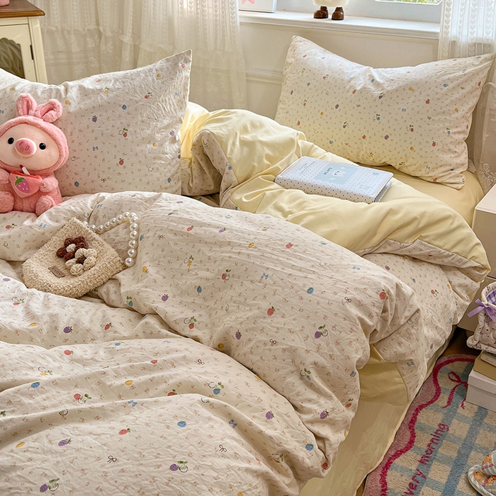 91家纺网 家纺一手货源 找家纺 优佳优品 【提供买家秀】2026新款加厚水洗仿棉A类印花四件套 缤纷莓果