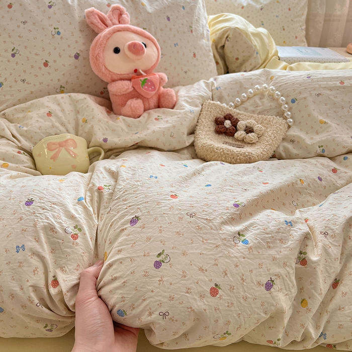 91家纺网 家纺一手货源 找家纺 优佳优品 【提供买家秀】2026新款加厚水洗仿棉A类印花四件套 缤纷莓果