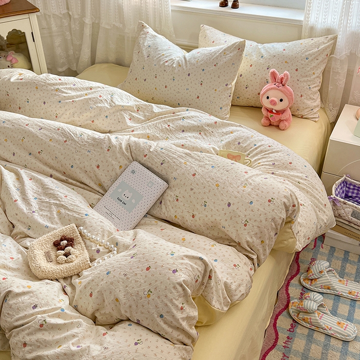 91家纺网 家纺一手货源 找家纺 优佳优品 【提供买家秀】2026新款加厚水洗仿棉A类印花四件套 缤纷莓果