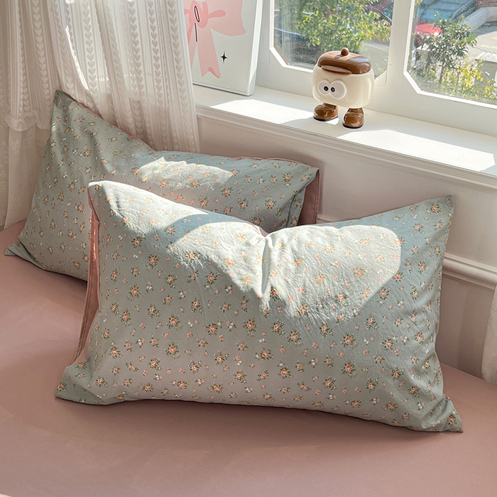 91家纺网 家纺一手货源 找家纺 优尚佳生活馆 【提供买家秀】2026新款加厚水洗仿棉A类印花四件套 浅绿花田