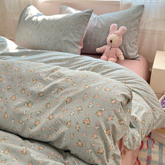 91家纺网 家纺一手货源 找家纺 优尚佳生活馆 【提供买家秀】2026新款加厚水洗仿棉A类印花四件套 浅绿花田